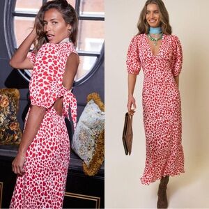 New Rixo Steph Love Heart Red Midi Dress